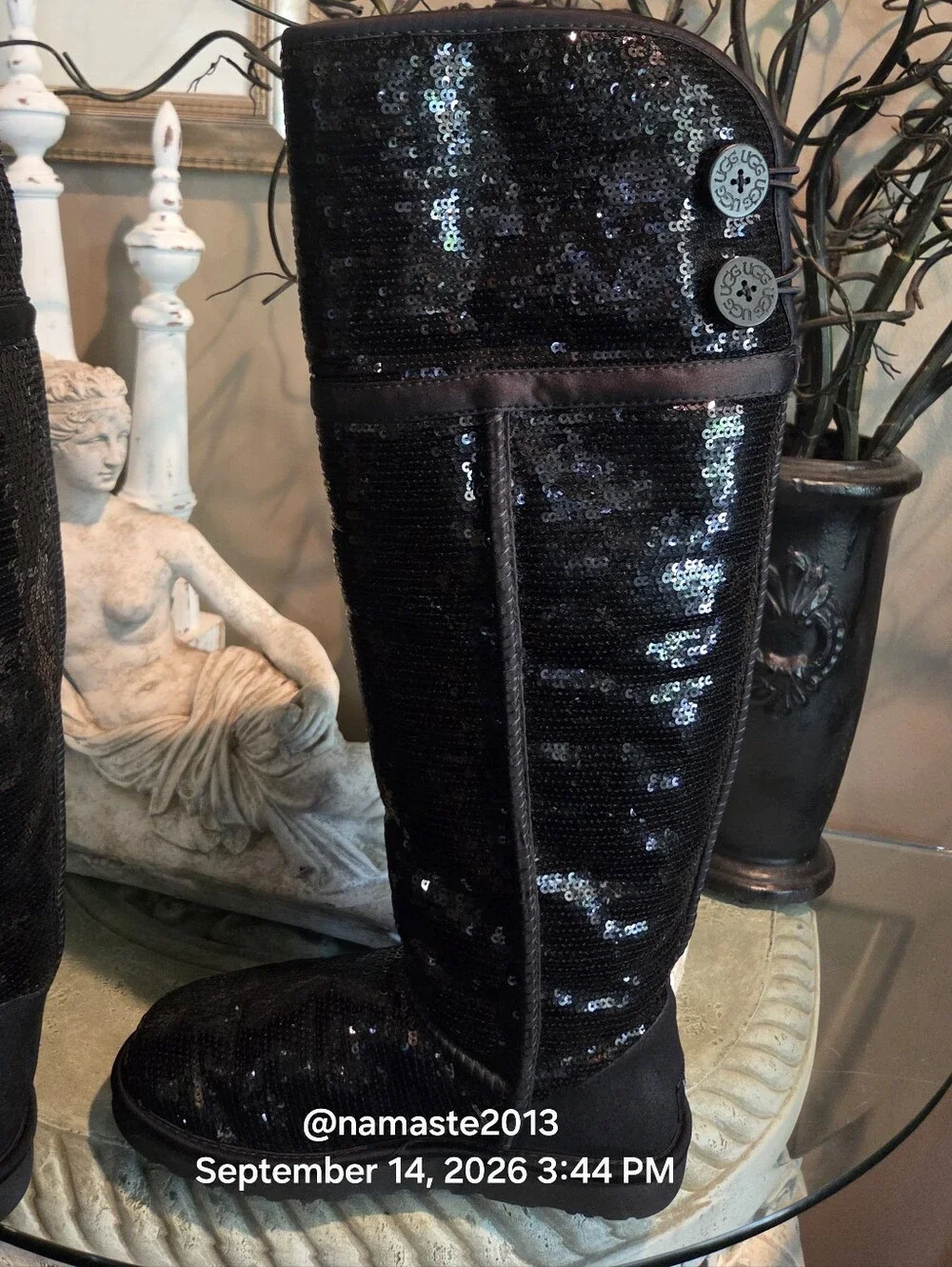 Ugg Over The Knee Bailey Button Sparkles Boot Sequins Shearling Sherpa Fur #814